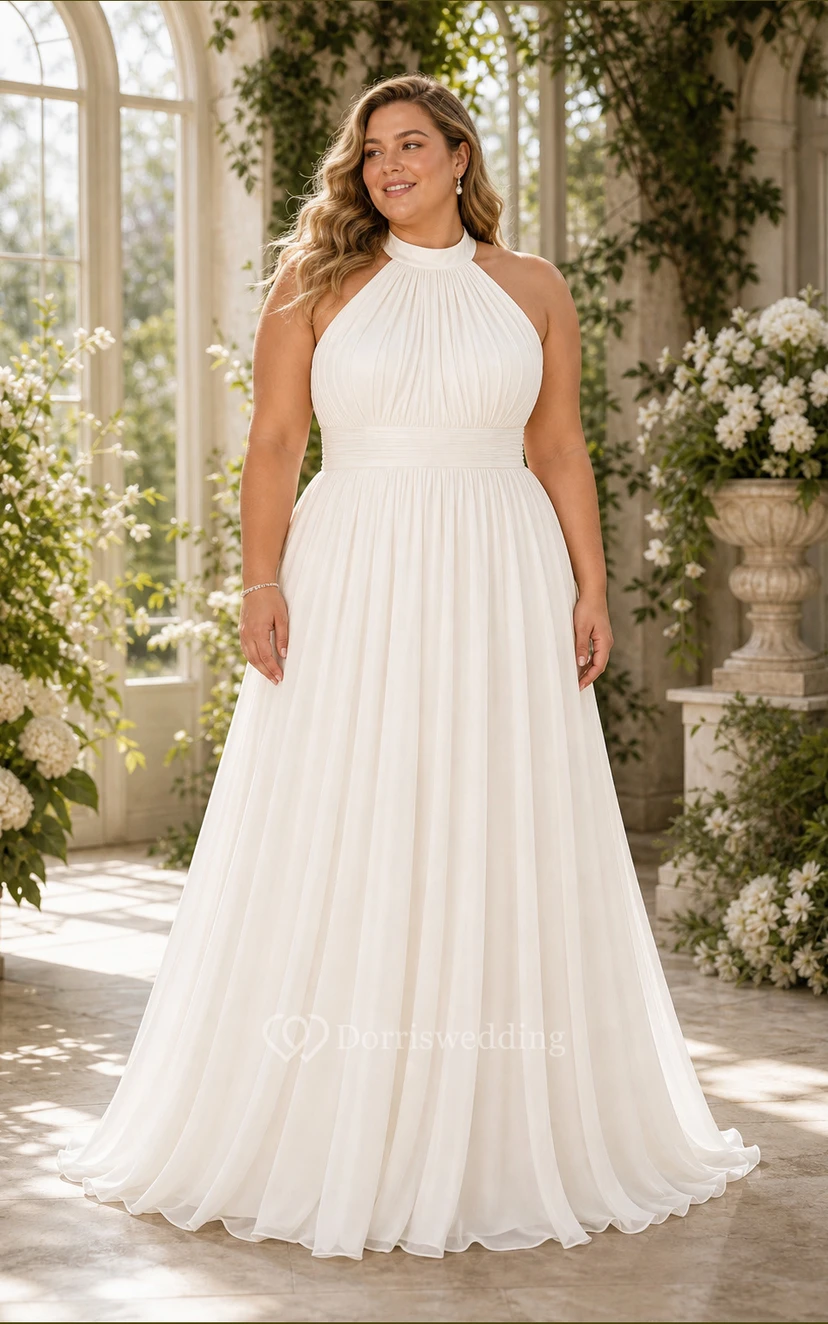 White Halter A-Line Wedding Dress view 4