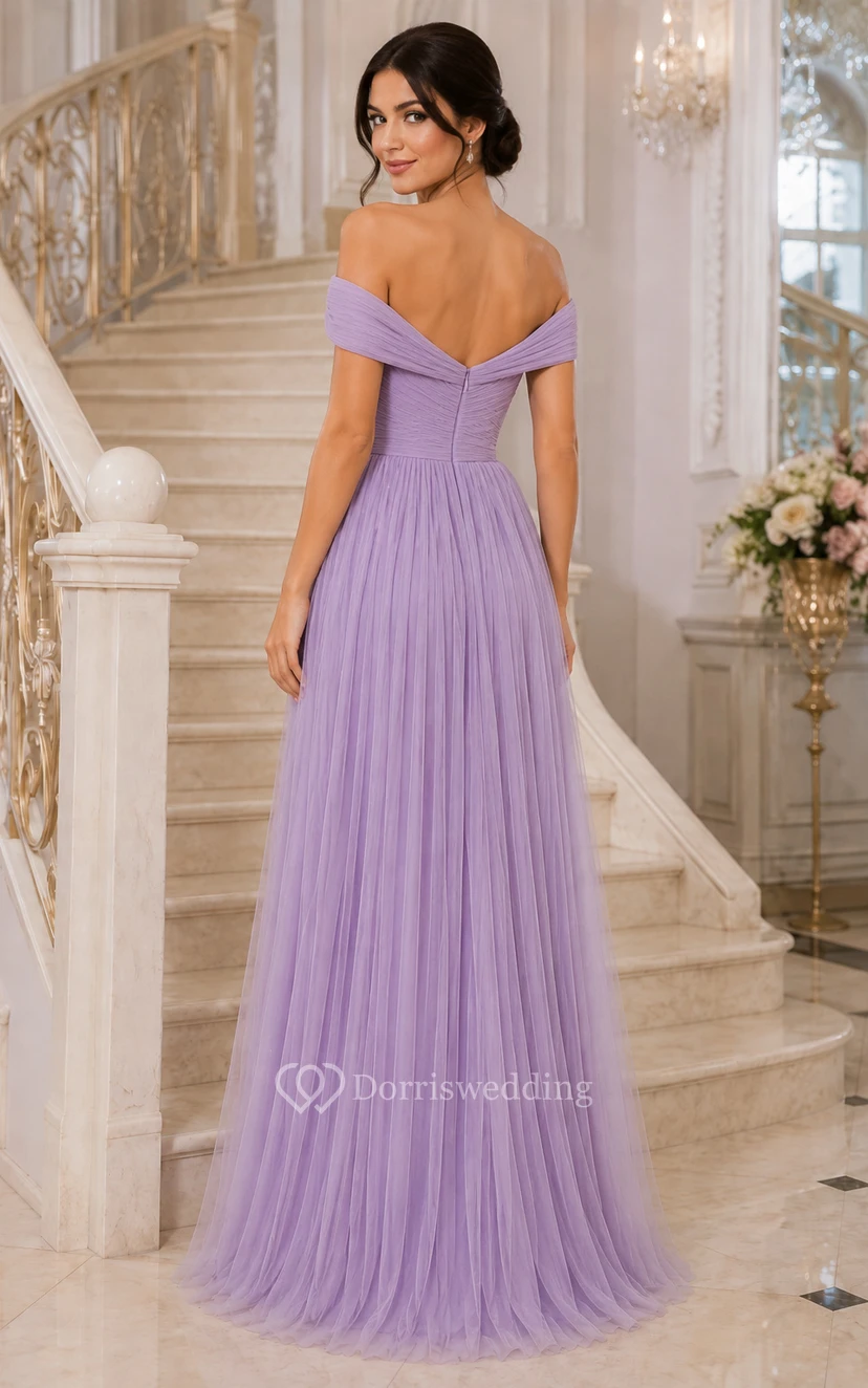 Plus Size Lavender Off-the-Shoulder Tulle A-Line Prom Dress with Sweetheart Bodice view 2