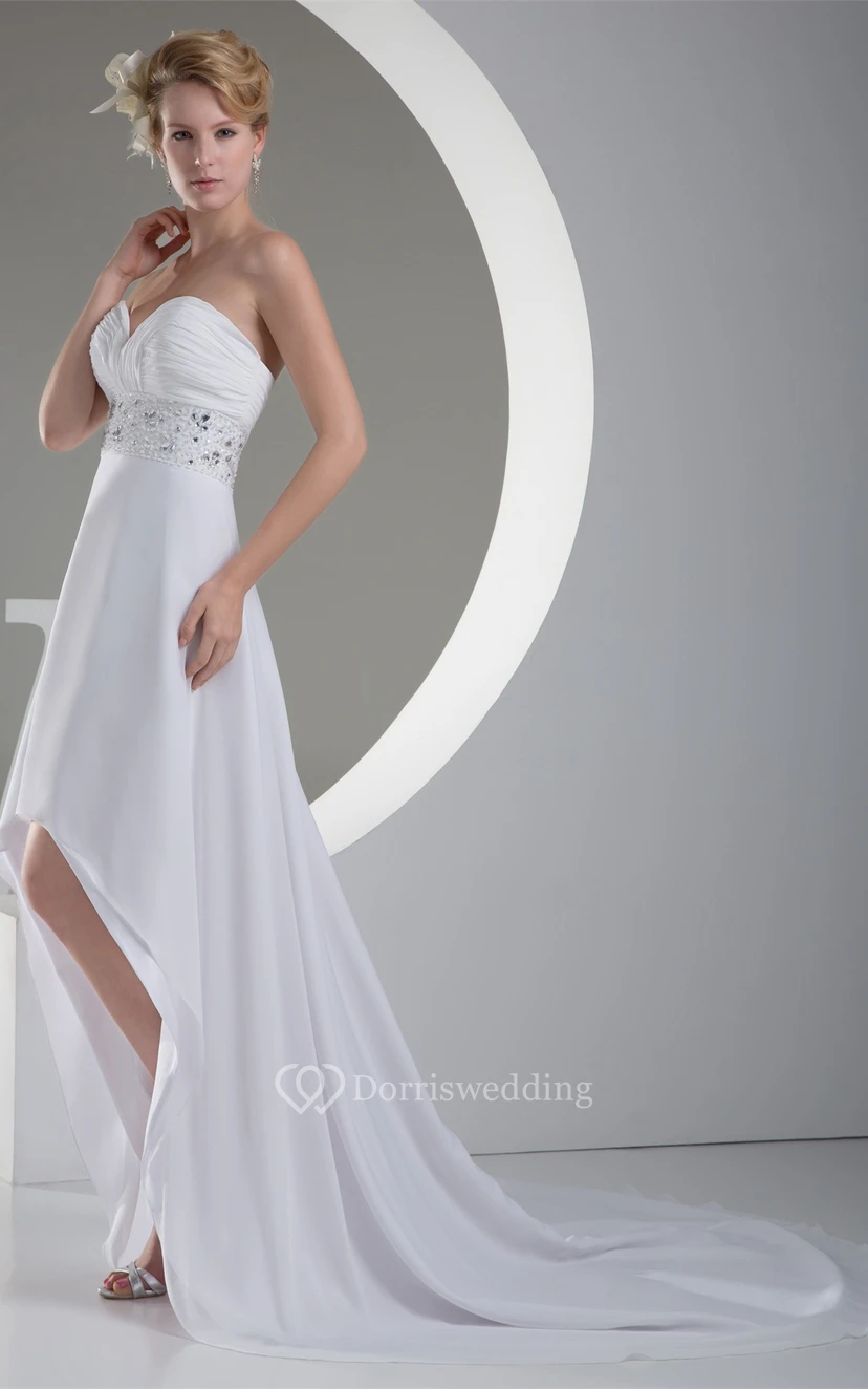 Sweetheart High Low A-Line Ruched Dress With Jeweled Sash view 3