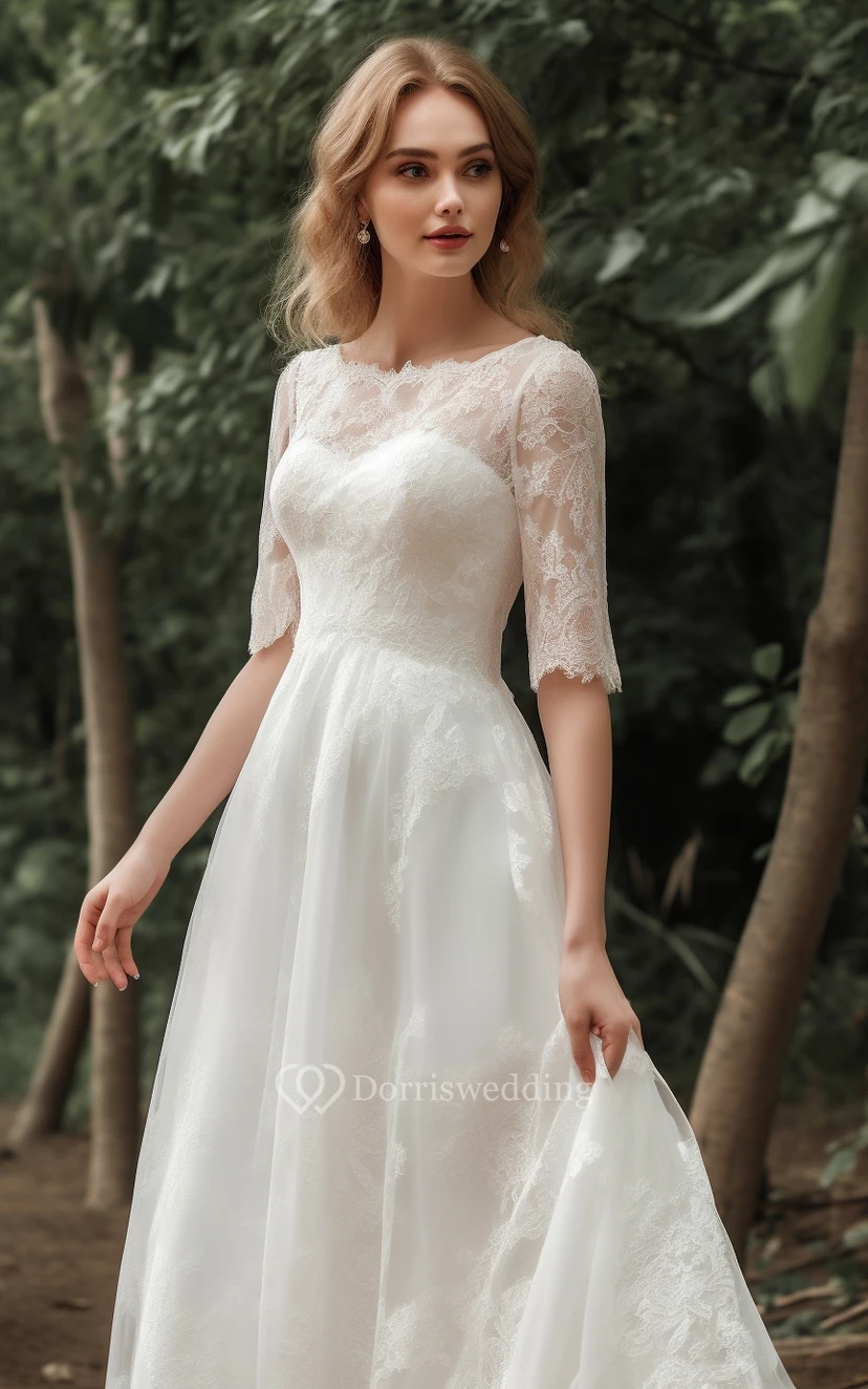 half sleeve casual wedding dresses June Bridals Sexy Vintage Boho Lace Summer Wedding Dress Beach with Half Sleeves Country V-Neck Front Split Chiffon Open Back Bridal Gown Hippie