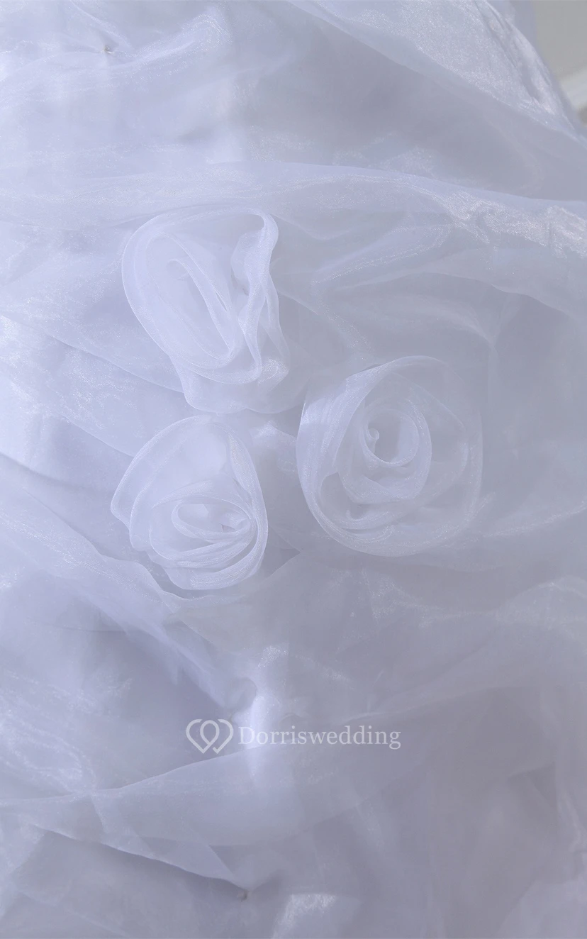 Sleeveless Tulle Ruffled Gemmed Bodice and Ball-Gown With Flower view 8