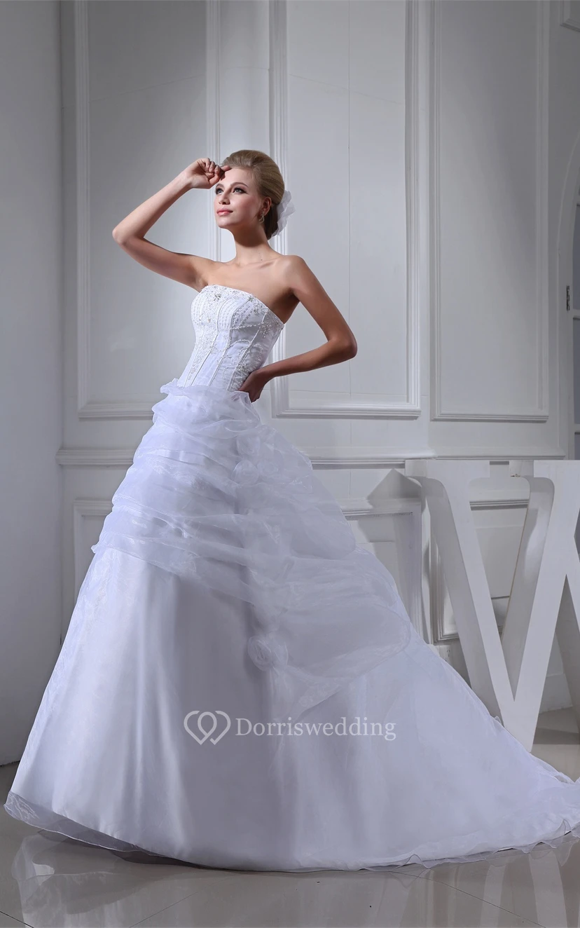 Sleeveless Tulle Ruffled Gemmed Bodice and Ball-Gown With Flower view 5