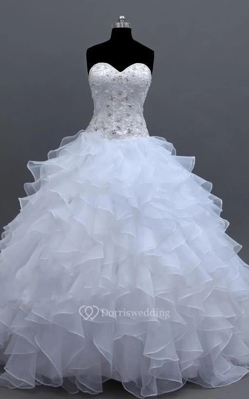 Ball Gown Sweetheart Organza Princess Wedding Dress with Ruffles view 7