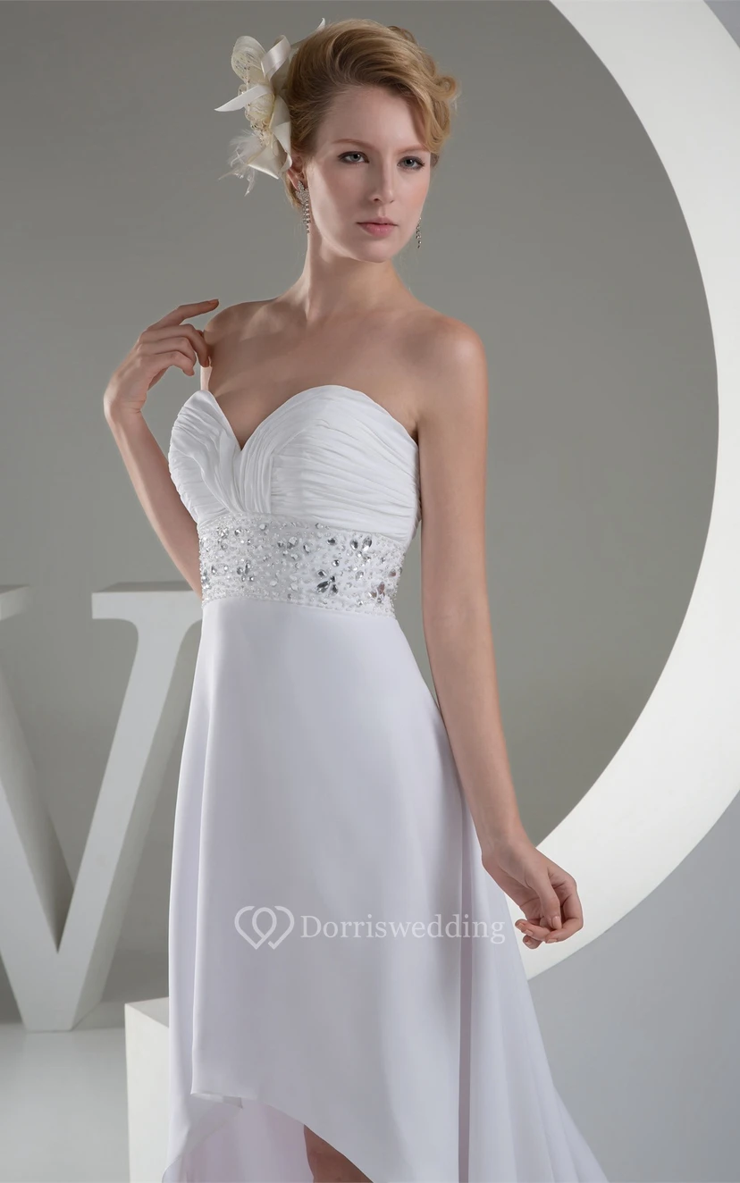 Sweetheart High Low A-Line Ruched Dress With Jeweled Sash view 4