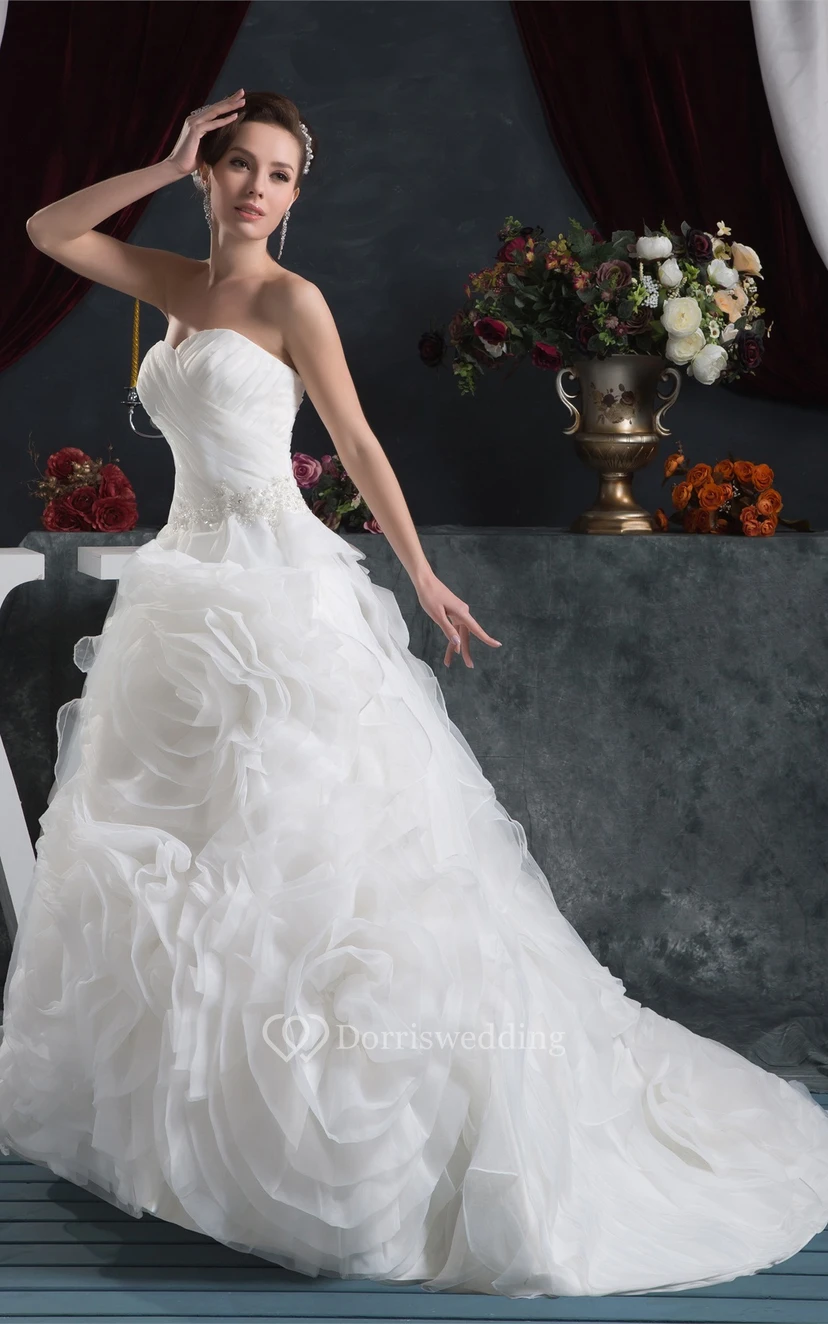 Sweetheart Criss-Cross Stress and Ball-Gown With Ruffled Skirt view 5