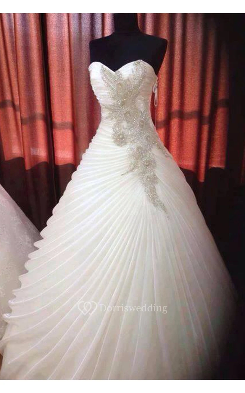 Glamorous Beadings Ruffles Ball Gown Princess Wedding Dress Sweetheart Sleeveless view 3