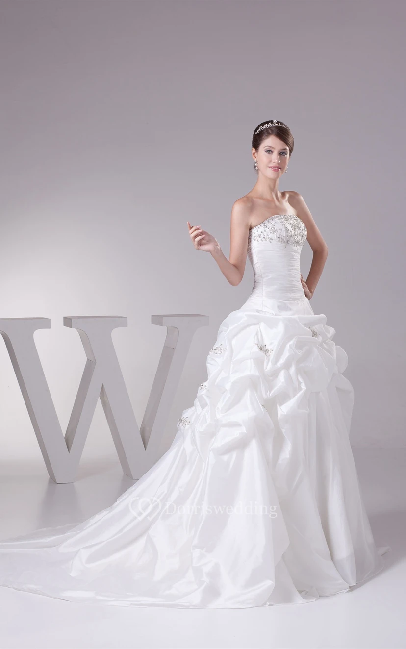 Sleeveless Pleated Pick-Up Appliques and Ball-Gown With Beading view 2
