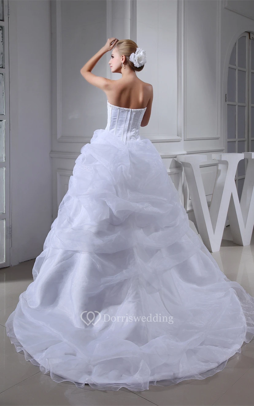 Sleeveless Tulle Ruffled Gemmed Bodice and Ball-Gown With Flower view 6