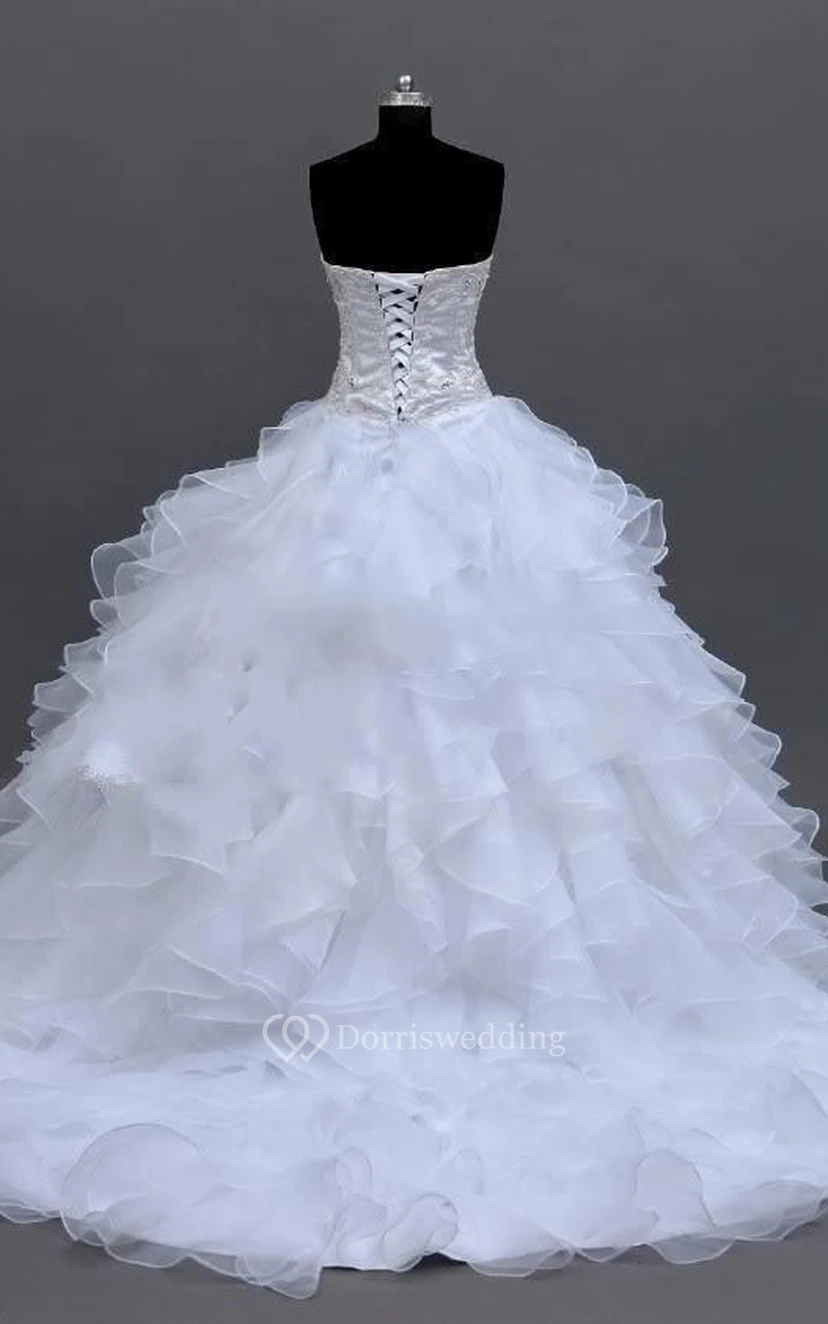 Ball Gown Sweetheart Organza Princess Wedding Dress with Ruffles view 8