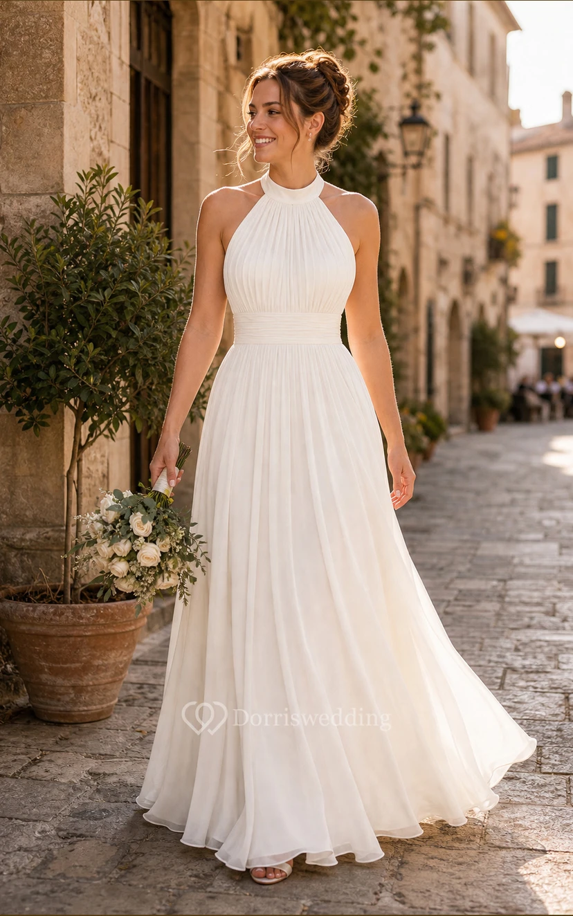 White Halter A-Line Wedding Dress view 10