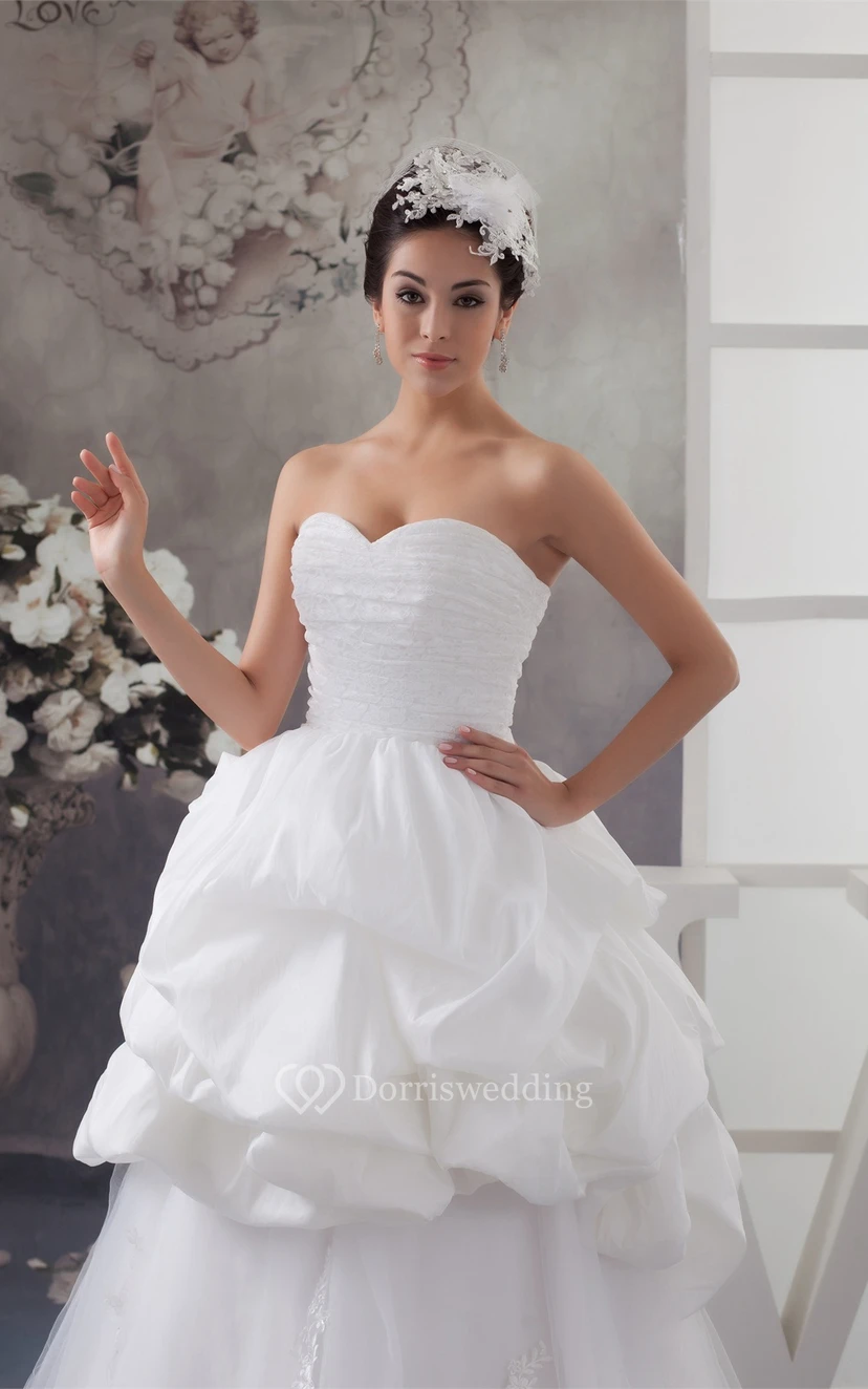 Sweetheart Tulle Pick-Up Gown With Appliqued Top view 4