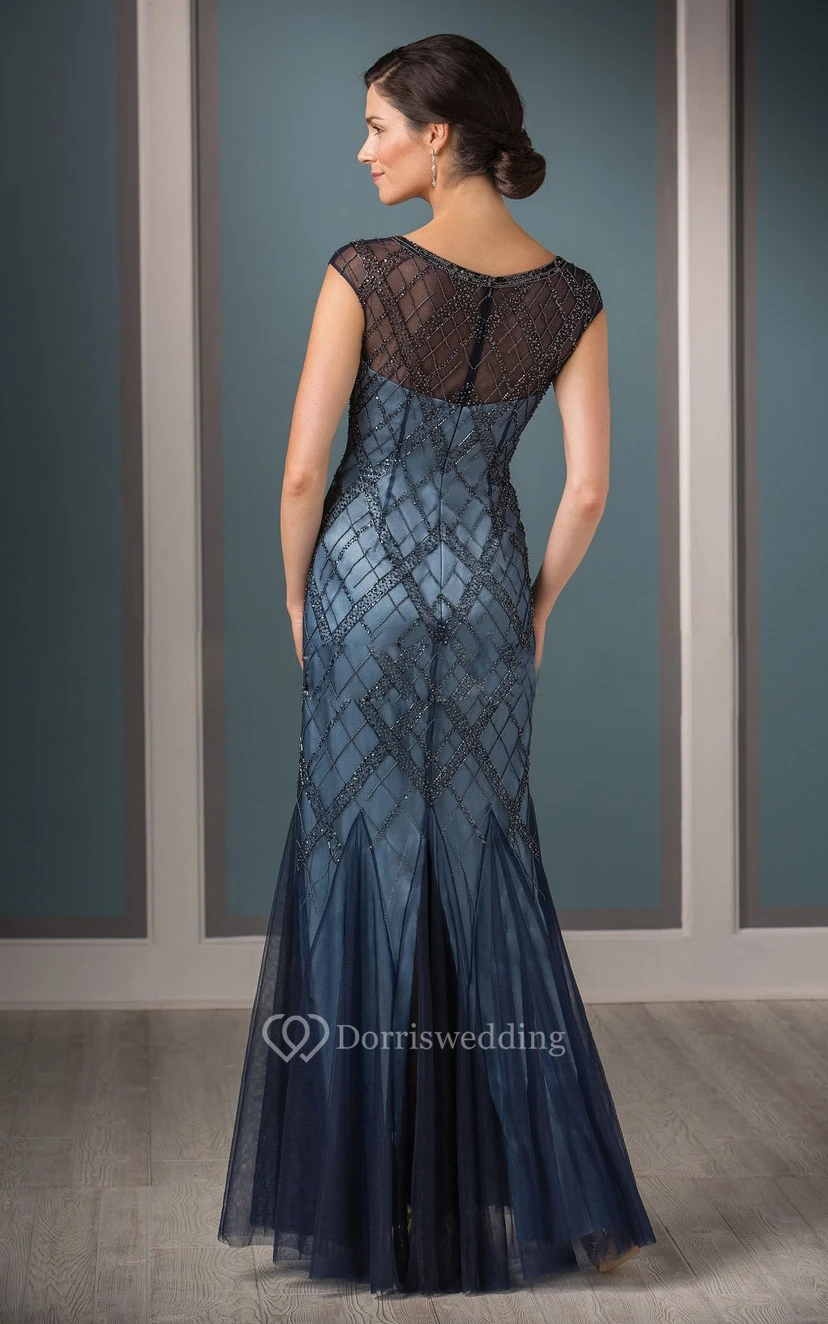 Cap-Sleeved Mermaid Mother Of The Bride Dress With Beadings And Pleats view 2