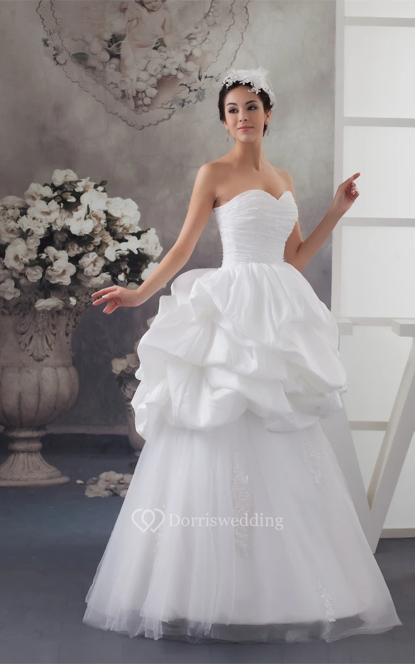 Sweetheart Tulle Pick-Up Gown With Appliqued Top view 8