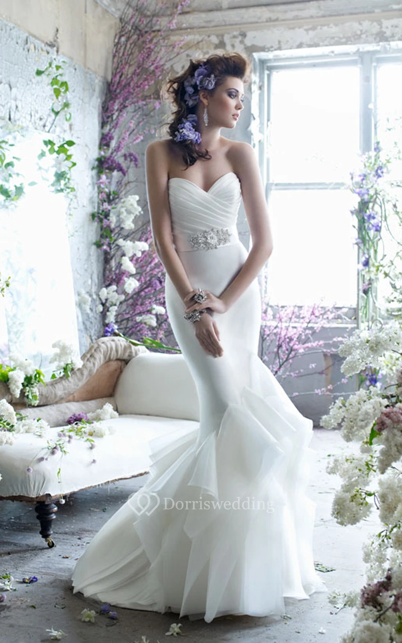 33.5inch crystal ivory/white bridal belt Stunning V-Neck Long Lace Gown With Crystal Embroidered Belt  main image 2