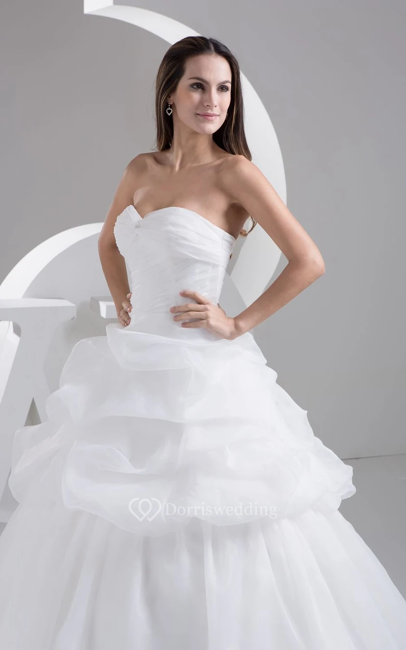 Sweetheart Pick-Up A-Line Gown With Tulle and Pleats view 7