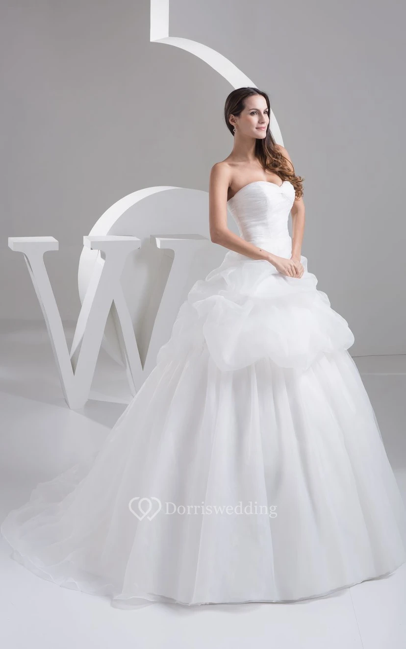 Sweetheart Pick-Up A-Line Gown With Tulle and Pleats view 3