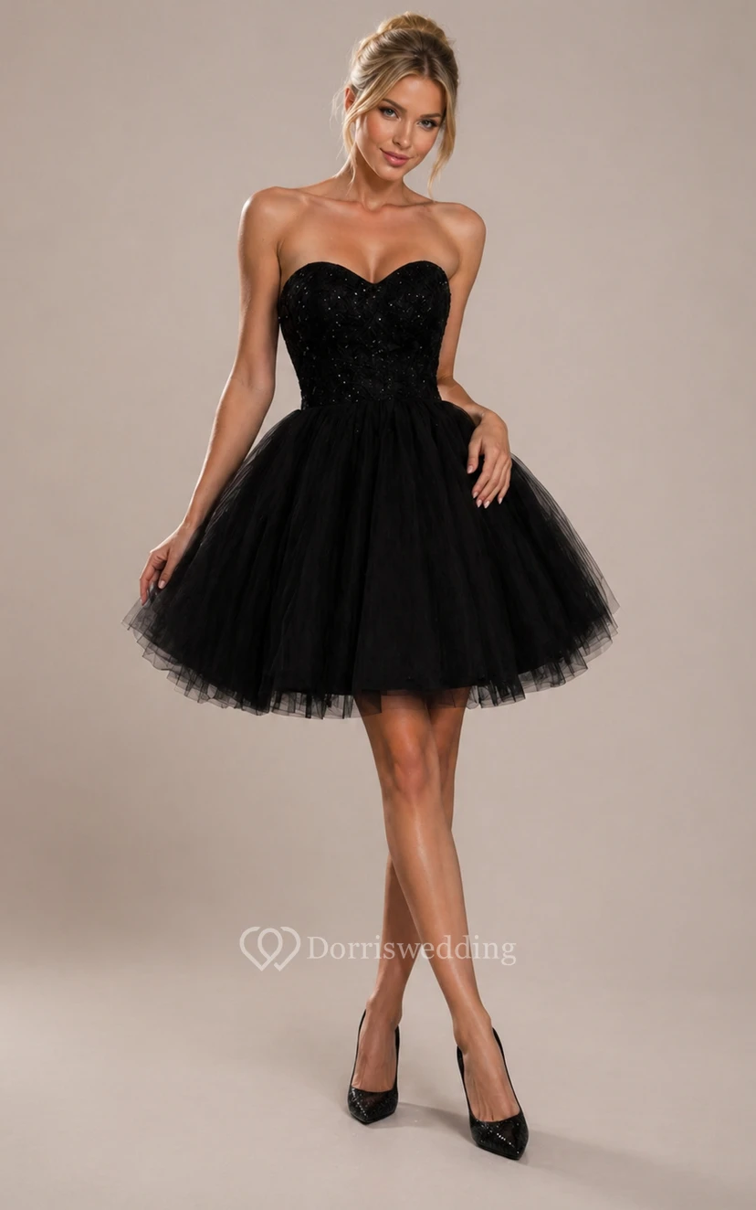 black formal dresses short near me A-line Strapless Black Cute Homecoming Dress Big Bow Short Prom Dresse –  SELINADRESS main image 0