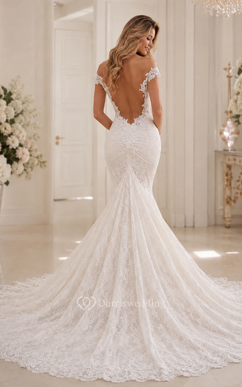 Delicate Mermaid Lace Appliques Elegant Wedding Dress Court Train view 2
