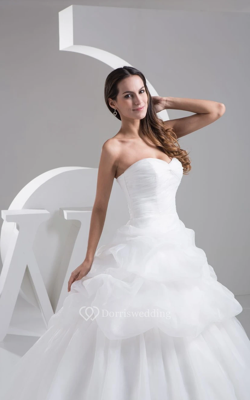 Sweetheart Pick-Up A-Line Gown With Tulle and Pleats view 2