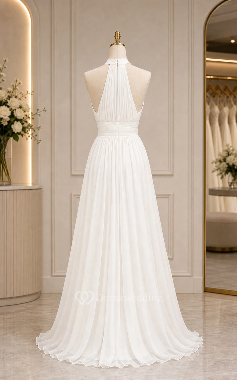 White Halter A-Line Wedding Dress view 8
