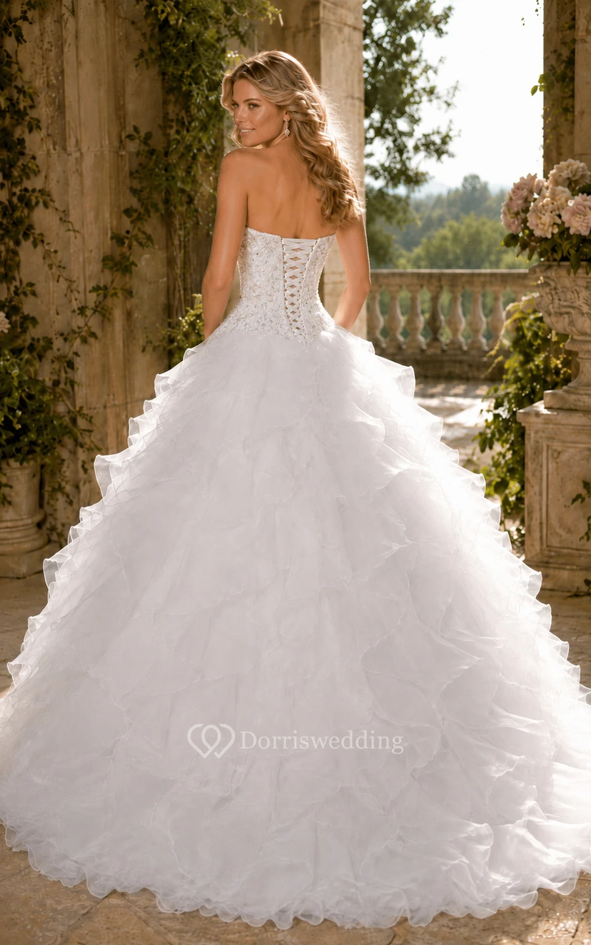 Ball Gown Sweetheart Organza Princess Wedding Dress with Ruffles view 2