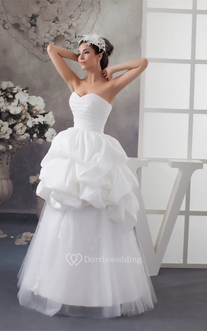 Sweetheart Tulle Pick-Up Gown With Appliqued Top view 2