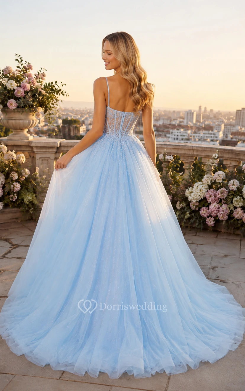 Sky Blue Tulle Ball Gown Prom Dress with Sweetheart Bodice and Full Skirt view 2