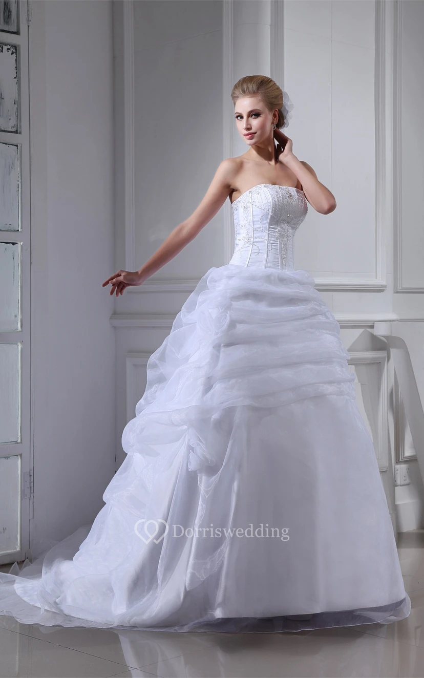Sleeveless Tulle Ruffled Gemmed Bodice and Ball-Gown With Flower view 4