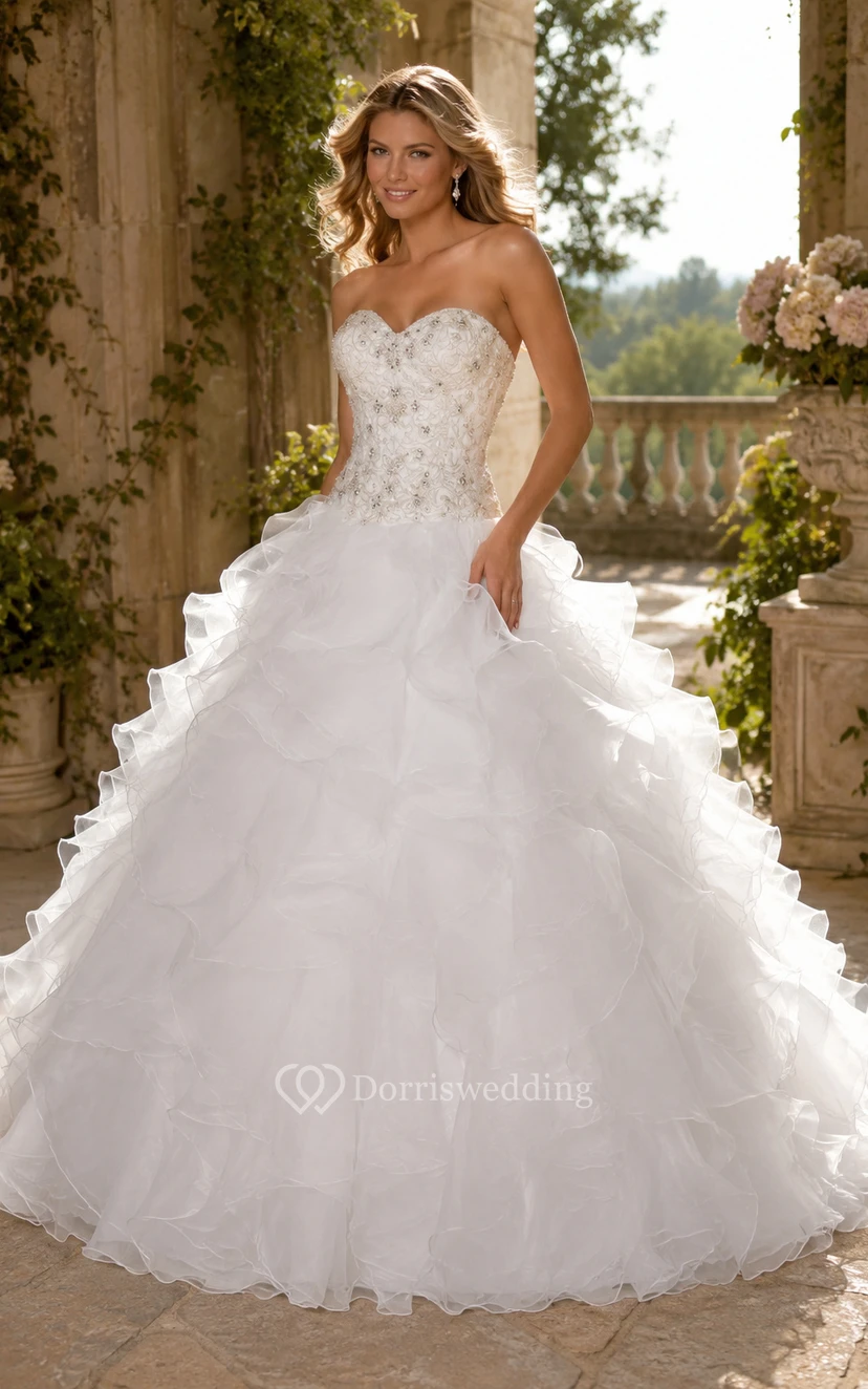 Ball Gown Sweetheart Organza Princess Wedding Dress with Ruffles view 6
