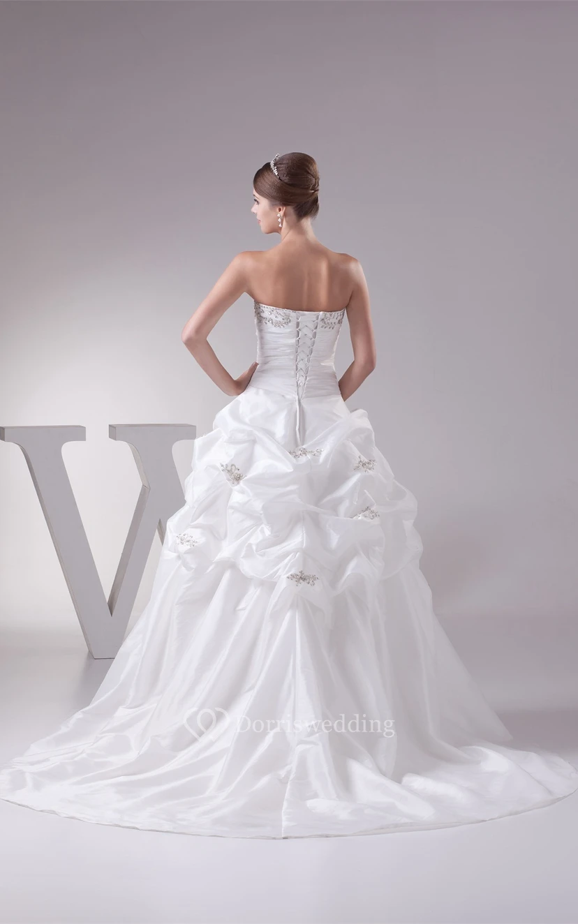 Sleeveless Pleated Pick-Up Appliques and Ball-Gown With Beading view 6