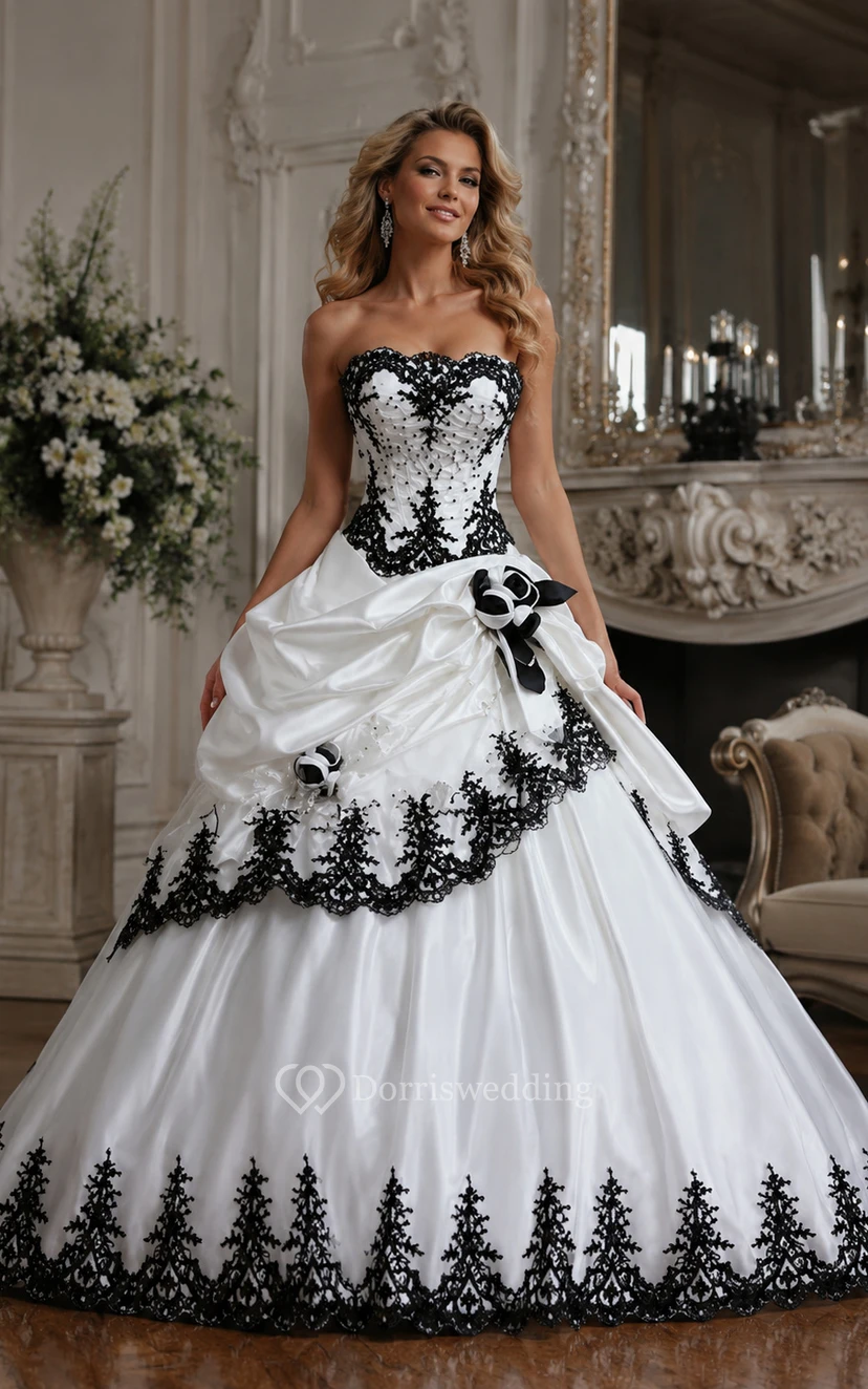 Ball Gown Taffeta Strapless Sleeveless Court Train Princess Wedding Dress with Beading Cascading Ruffles and Tiers view 2