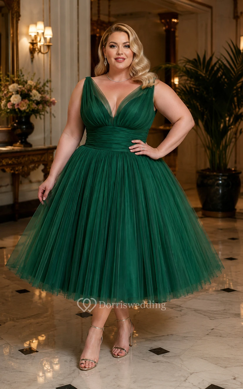 Ärmelloses Empire-Chiffonkleid mit V-Ausschnitt, geraffter Taille und Falten view 4