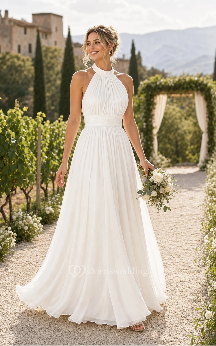 White Halter A-Line Wedding Dress view 5