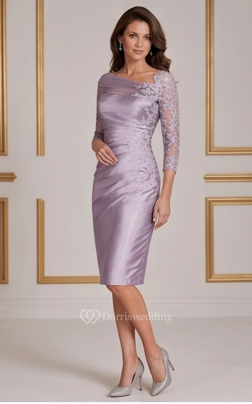 Bateau-Etui-Kleid in Knielänge mit 3-4 Ärmeln aus Satin und Spitze, Reißverschluss hinten, ideal für die Mutter der Braut. view 7