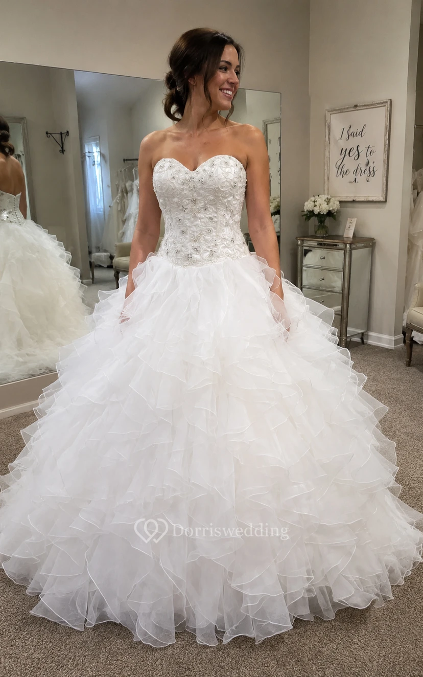 Ball Gown Sweetheart Organza Princess Wedding Dress with Ruffles view 5