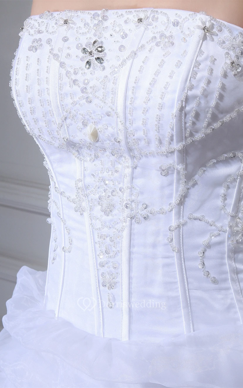 Sleeveless Tulle Ruffled Gemmed Bodice and Ball-Gown With Flower view 2