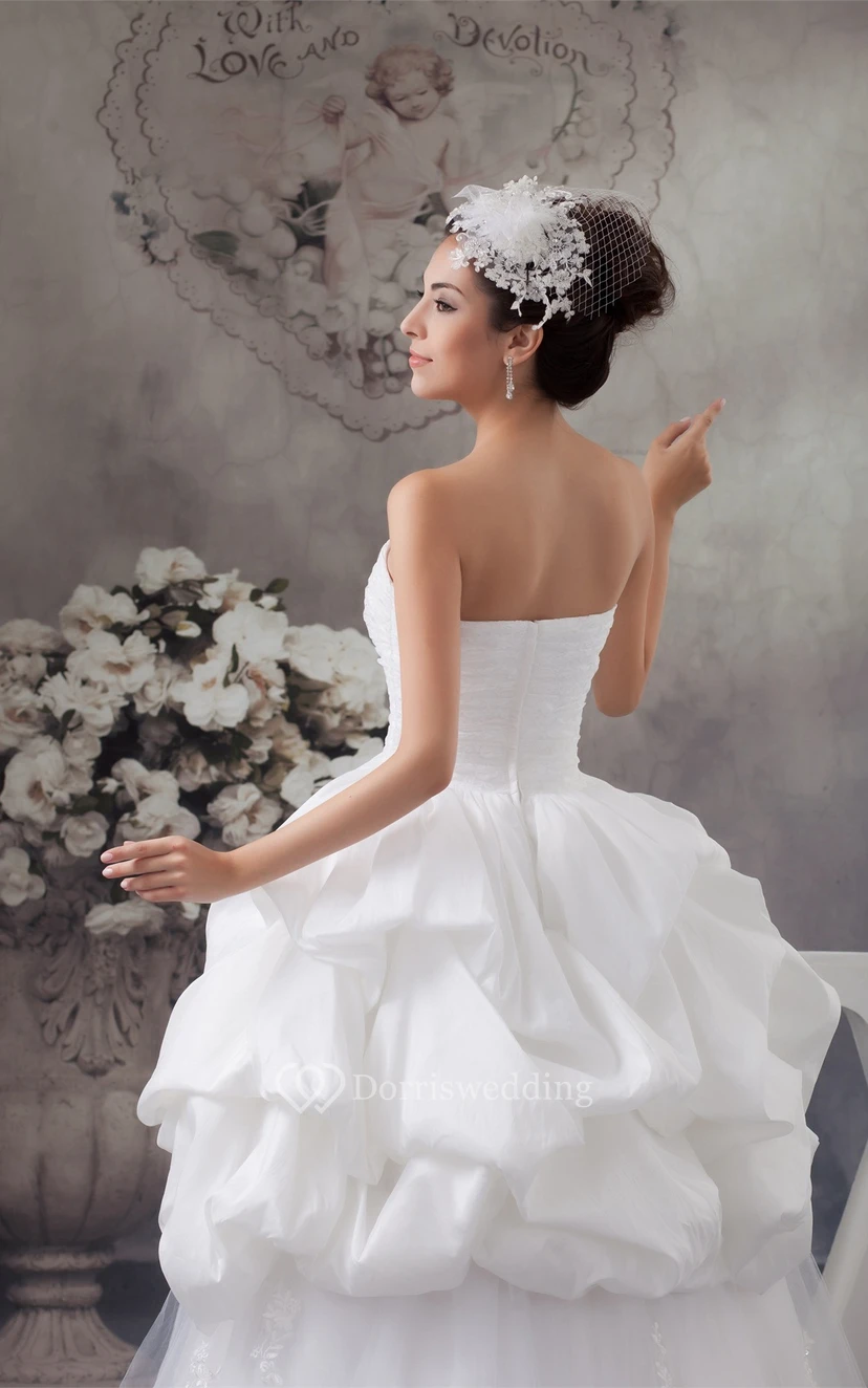 Sweetheart Tulle Pick-Up Gown With Appliqued Top view 6