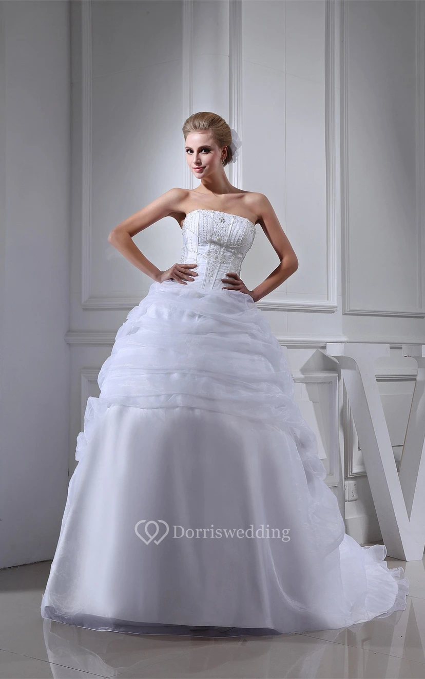 Sleeveless Tulle Ruffled Gemmed Bodice and Ball-Gown With Flower