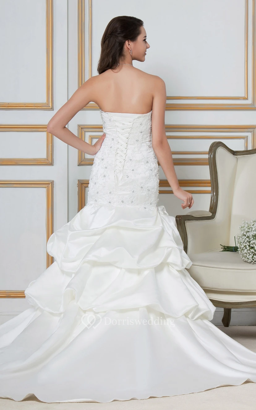 Noble Sweetheart Appliqued Pick-Up Dress With Jewel and Corset Back view 2