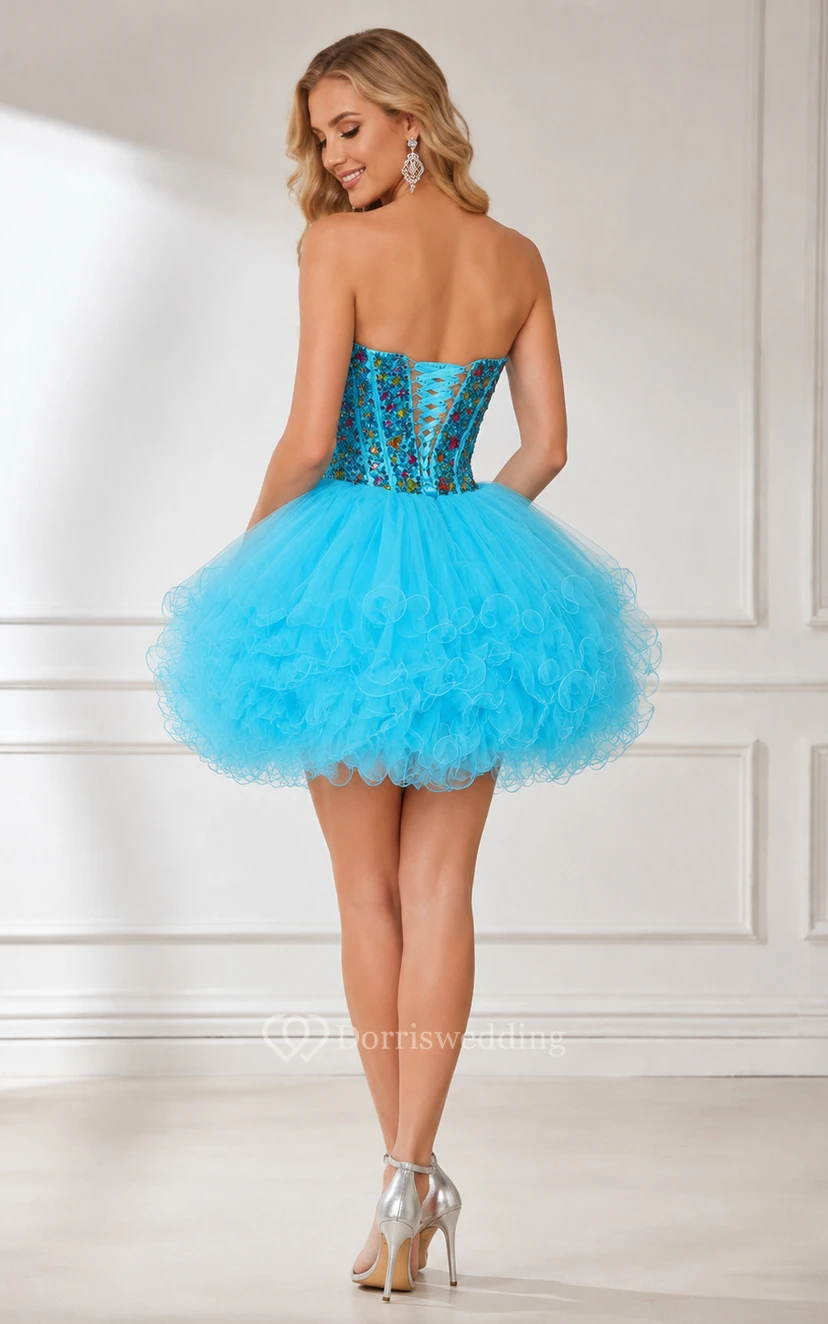 Robes de cocktail mini sexy à décolleté cœur, ornées de perles d'organza, robes de bal de fin d'année view 2