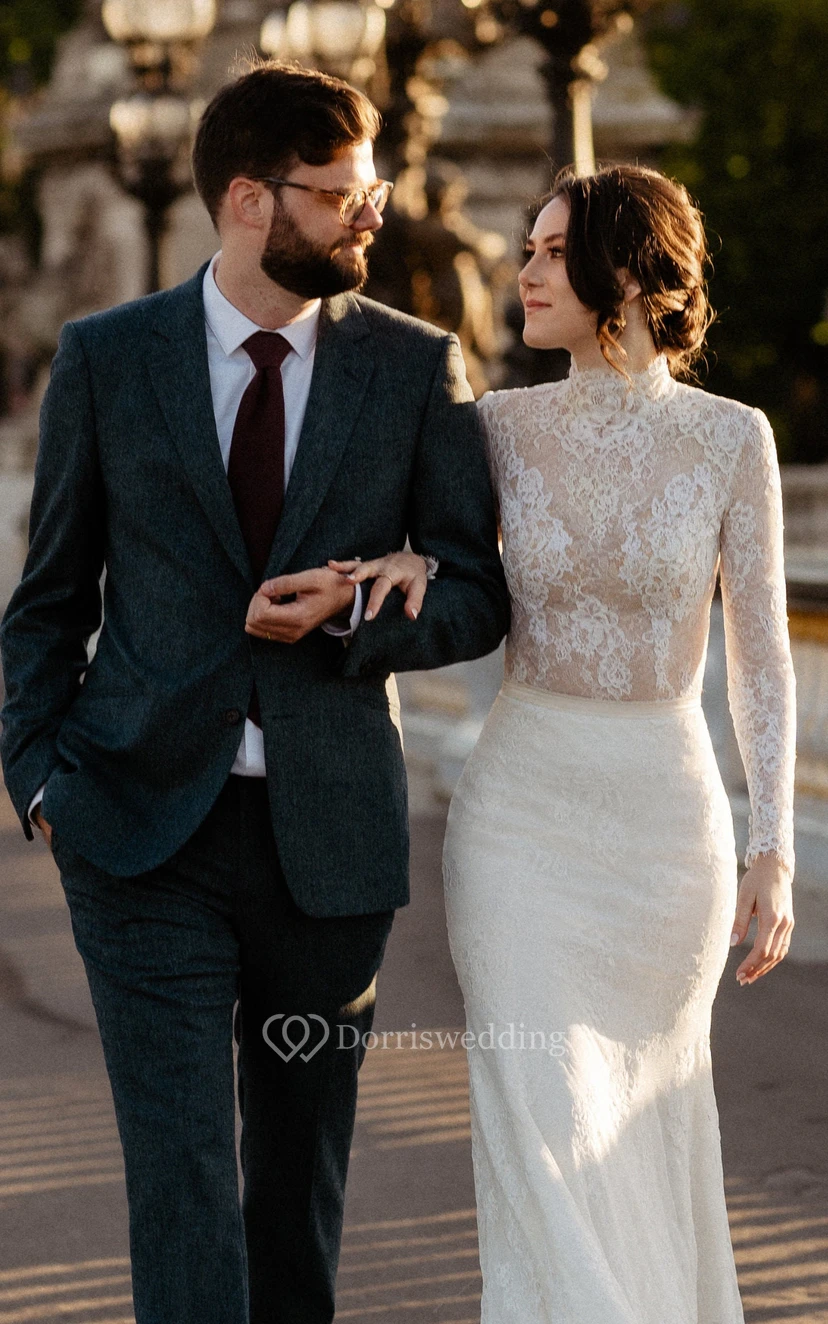 Lace Long Sleeve Sheath Wedding Dress | Lace Bridal Bodysuit | Dorris Wedding Lace Long Sleeve Sheath Wedding Dress | Lace Bridal Bodysuit | Dorris Wedding