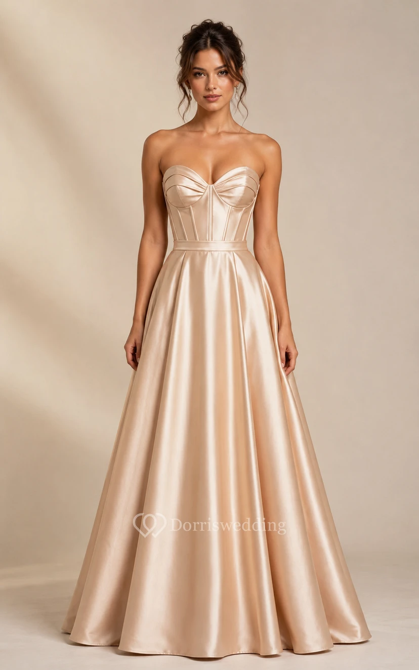 Champagne Satin A-Line Prom Dress Sweetheart Corset Gown