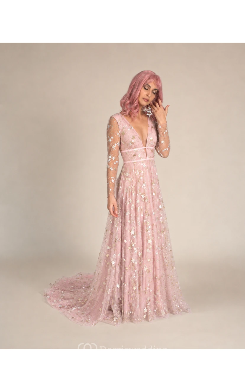 Robe bohème simple en tulle bleu céleste à paillettes et à strass view 13