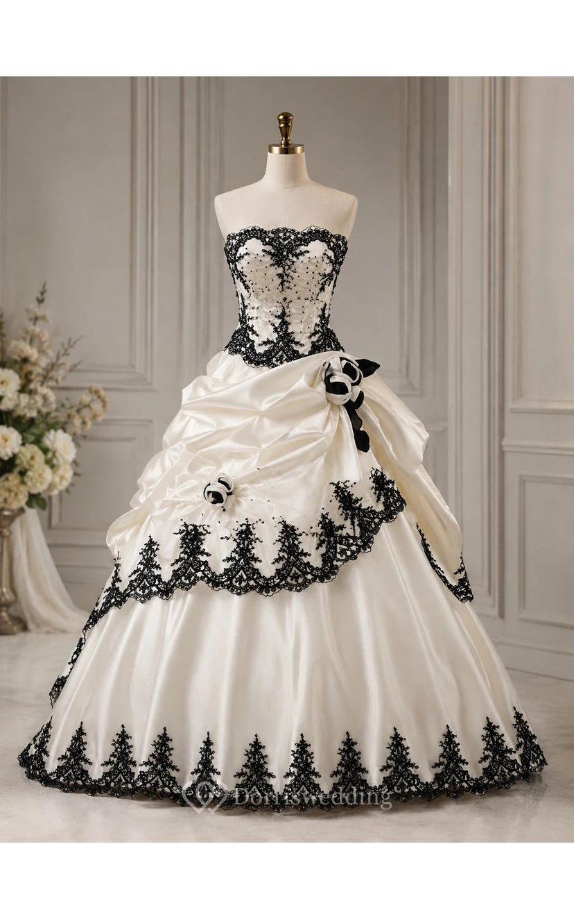 Ball Gown Taffeta Strapless Sleeveless Court Train Princess Wedding Dress with Beading Cascading Ruffles and Tiers view 7