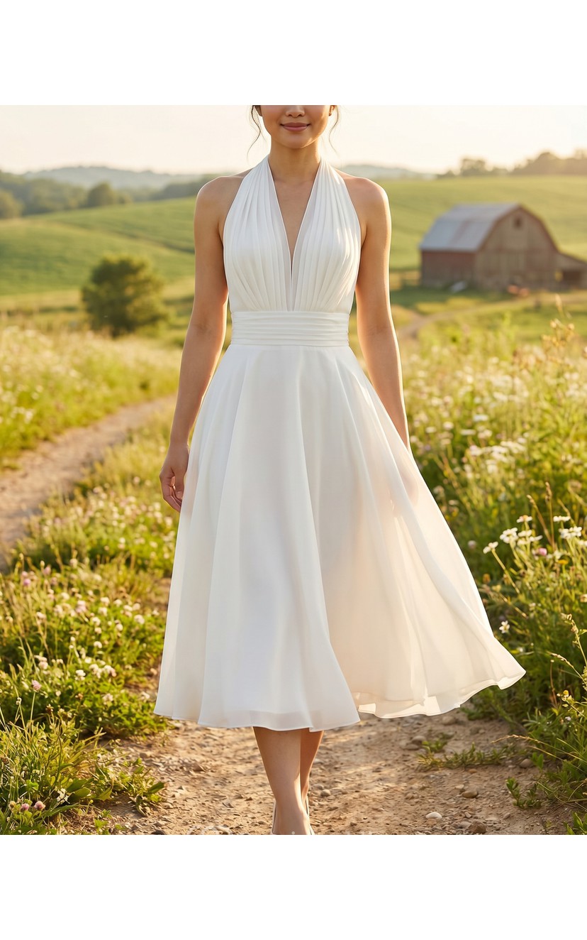 Marilyn Monroe White Halter Dress | Tea Length Costume | 1950s