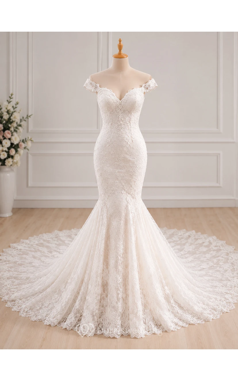 Delicate Mermaid Lace Appliques Elegant Wedding Dress Court Train view 3