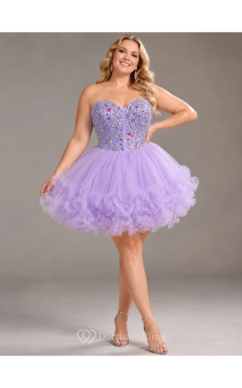 Robes de cocktail mini sexy à décolleté cœur, ornées de perles d'organza, robes de bal de fin d'année view 4