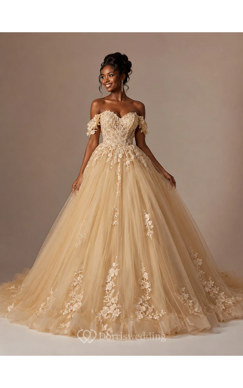 Robe de bal bustier en tulle coupe A ornée d'appliqués, robe de bal exquise view 5