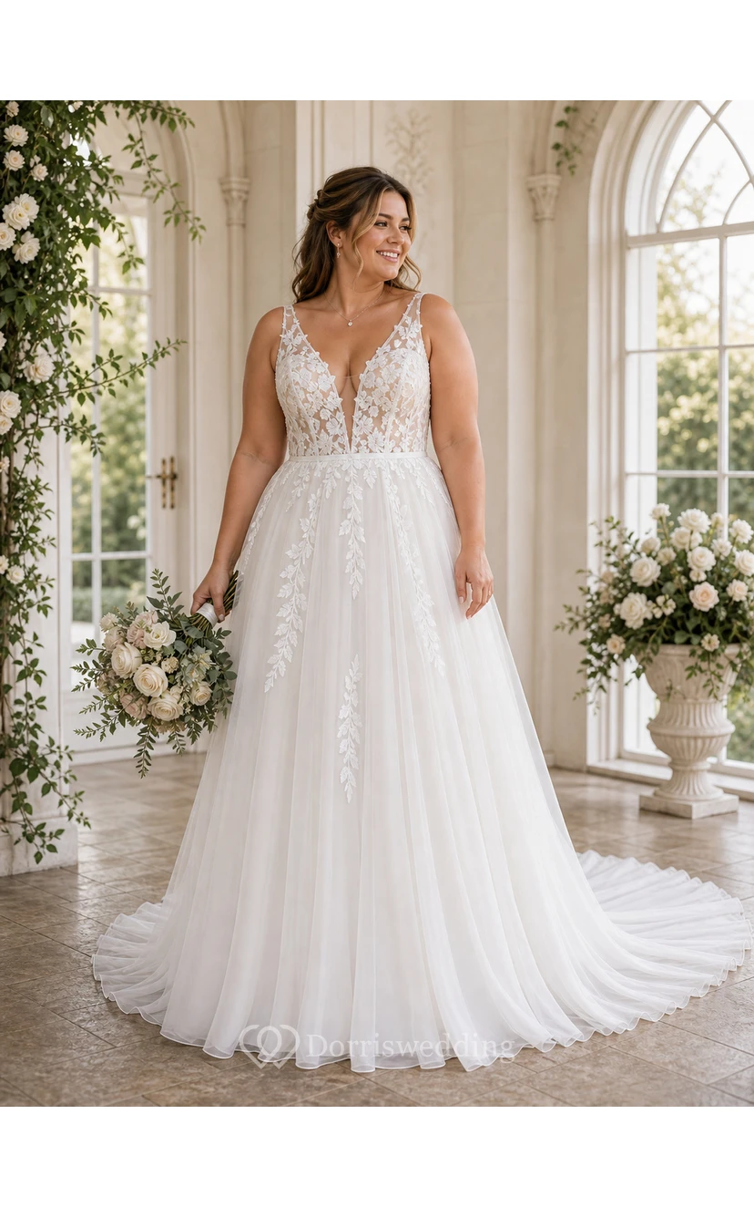 Sexy V-neck Boho Country Tulle A Line Empire Sleeveless Illusion Wedding Dress- white view 4