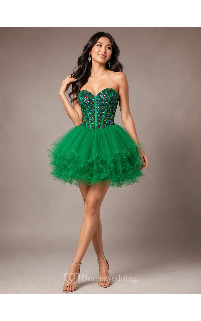 Robes de cocktail mini sexy à décolleté cœur, ornées de perles d'organza, robes de bal de fin d'année view 6